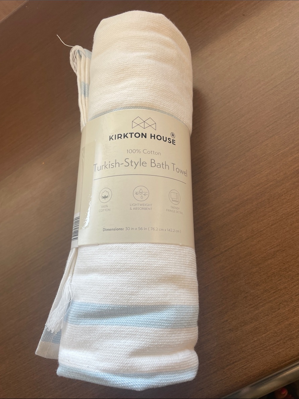 Kirkton House White Bath Towel with Light Blue Stripe NWT!
